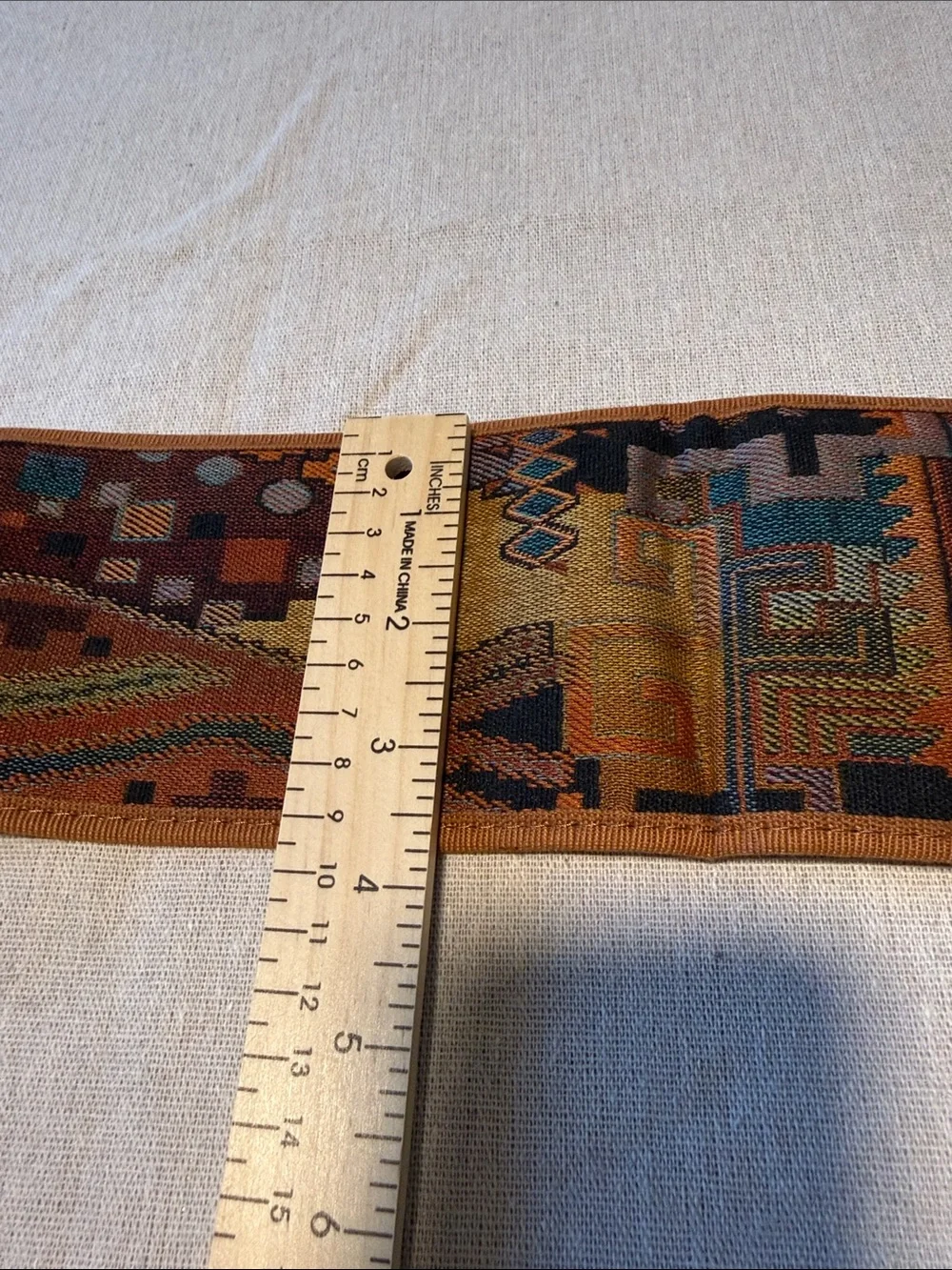 Vintage Express Wide Tapestry Leather Waist Belt Geometric Aztec Boho Cinch